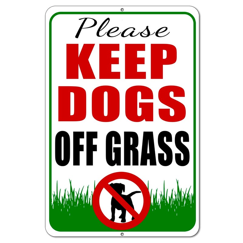 DIMARONGTON Please Keep Dogs Off Grass Sign - 8x12 Aluminum No Peeing Dog Sign - Please Keep Off Grass Sign - Keep Dogs Off Lawn Sign - No Pooping Dog Signs for Yard - Image 1